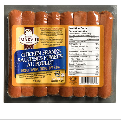 Saucisses fumées de poulet